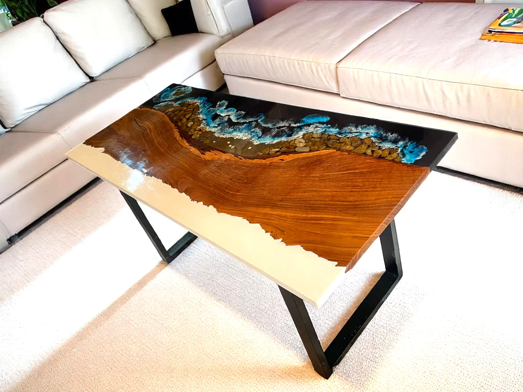 White & Ocean Blue Epoxy Rectangular Table -Limited Stock Available